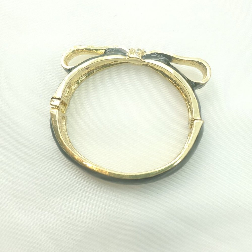 Womens Black And Gold Bow Wrist Fashion Jewelry Spring Ring Bangle Bracelet